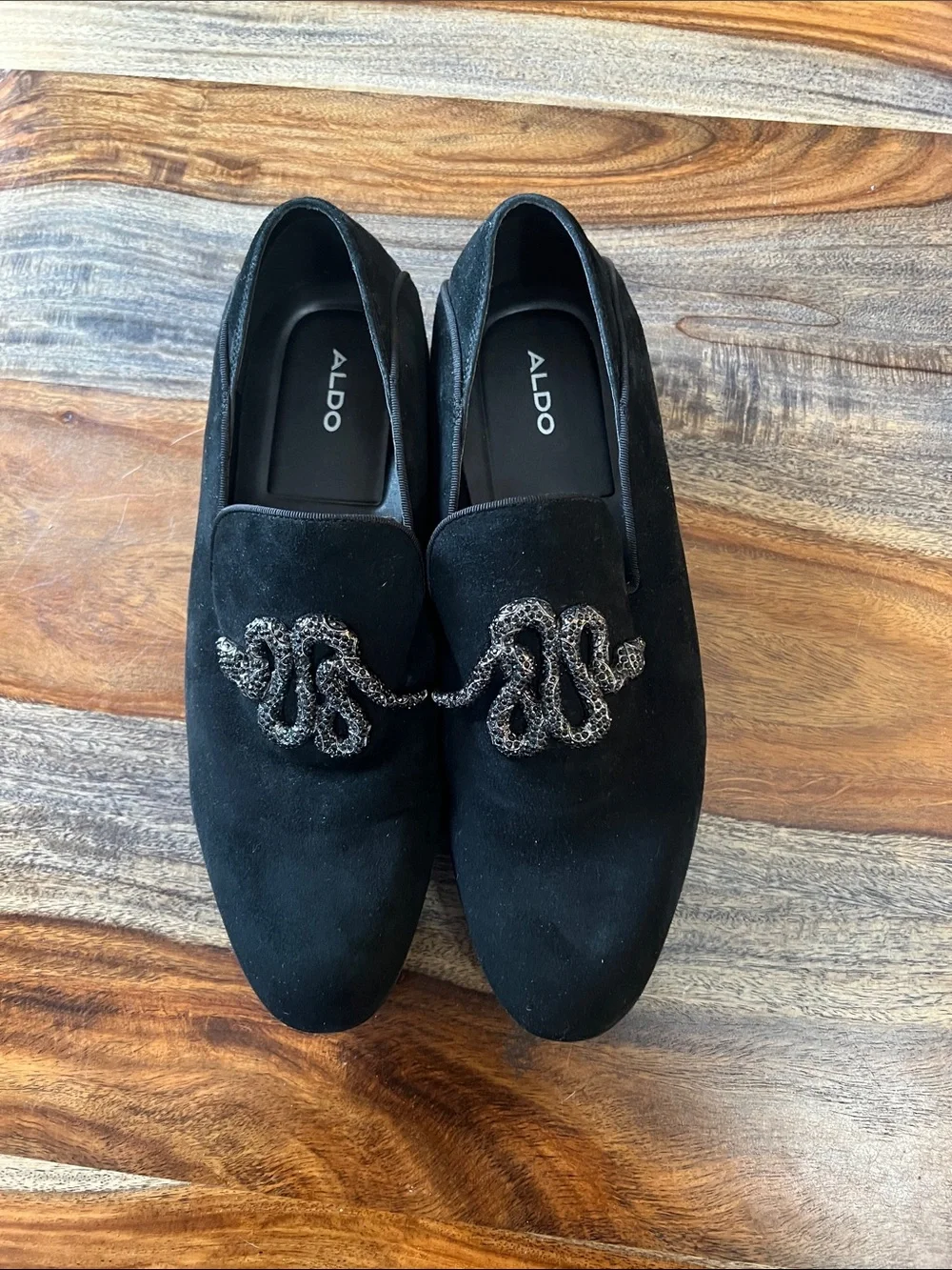Aldo Black Suede Slip-On Loafers with Beaded Octopus Detail